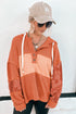 Waffle Knit Stripe Patchwork Henley Drawstring Hood Drop Shoulder Long Sleeve Top